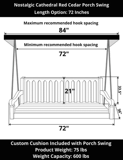 Nostalgic Cathedral Red Cedar Porch Swing