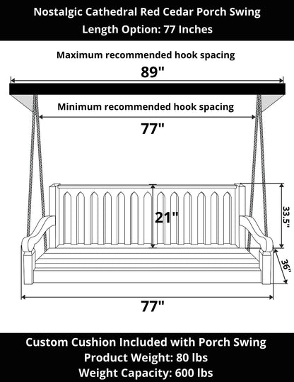 Nostalgic Cathedral Red Cedar Porch Swing