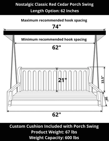 Nostalgic Classic Red Cedar Porch Swing