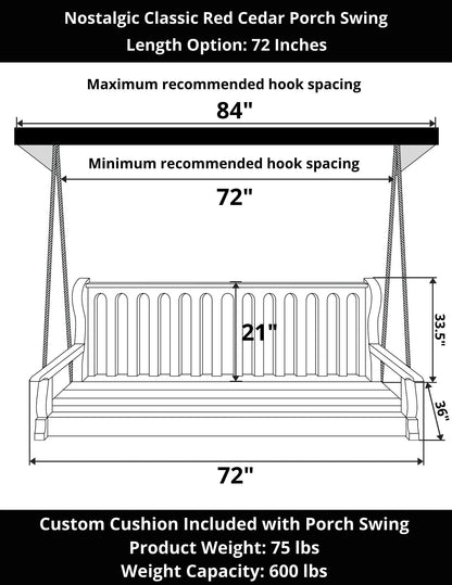 Nostalgic Classic Red Cedar Porch Swing