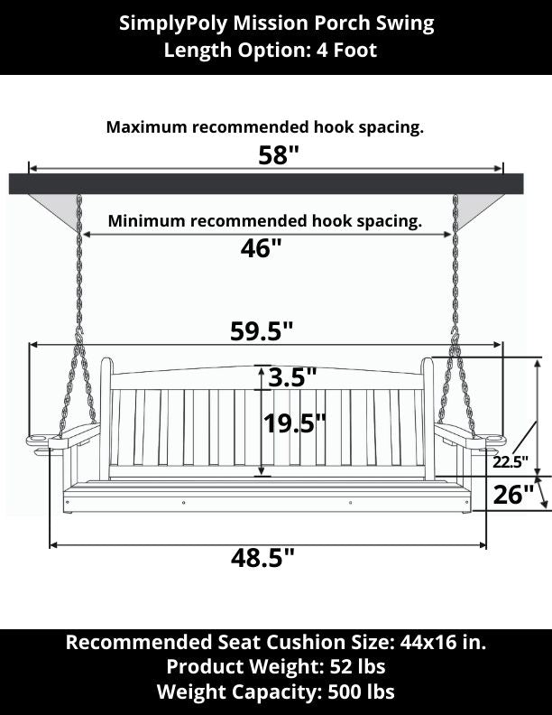 SimplyPoly Amish Made Mission Recycled Plastic Porch Swing