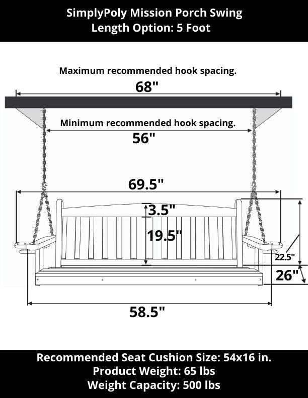 SimplyPoly Amish Made Mission Recycled Plastic Porch Swing