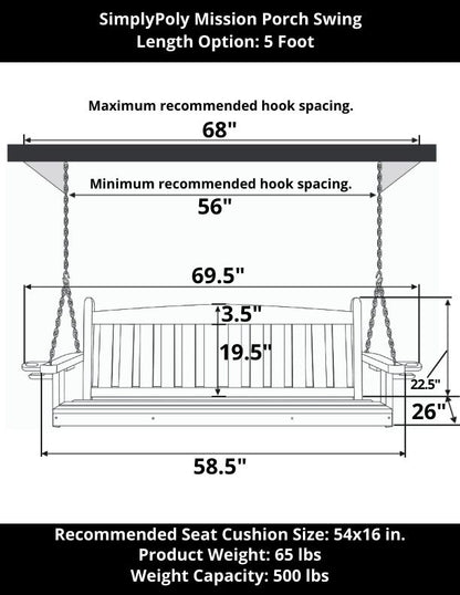 SimplyPoly Amish Made Mission Recycled Plastic Porch Swing