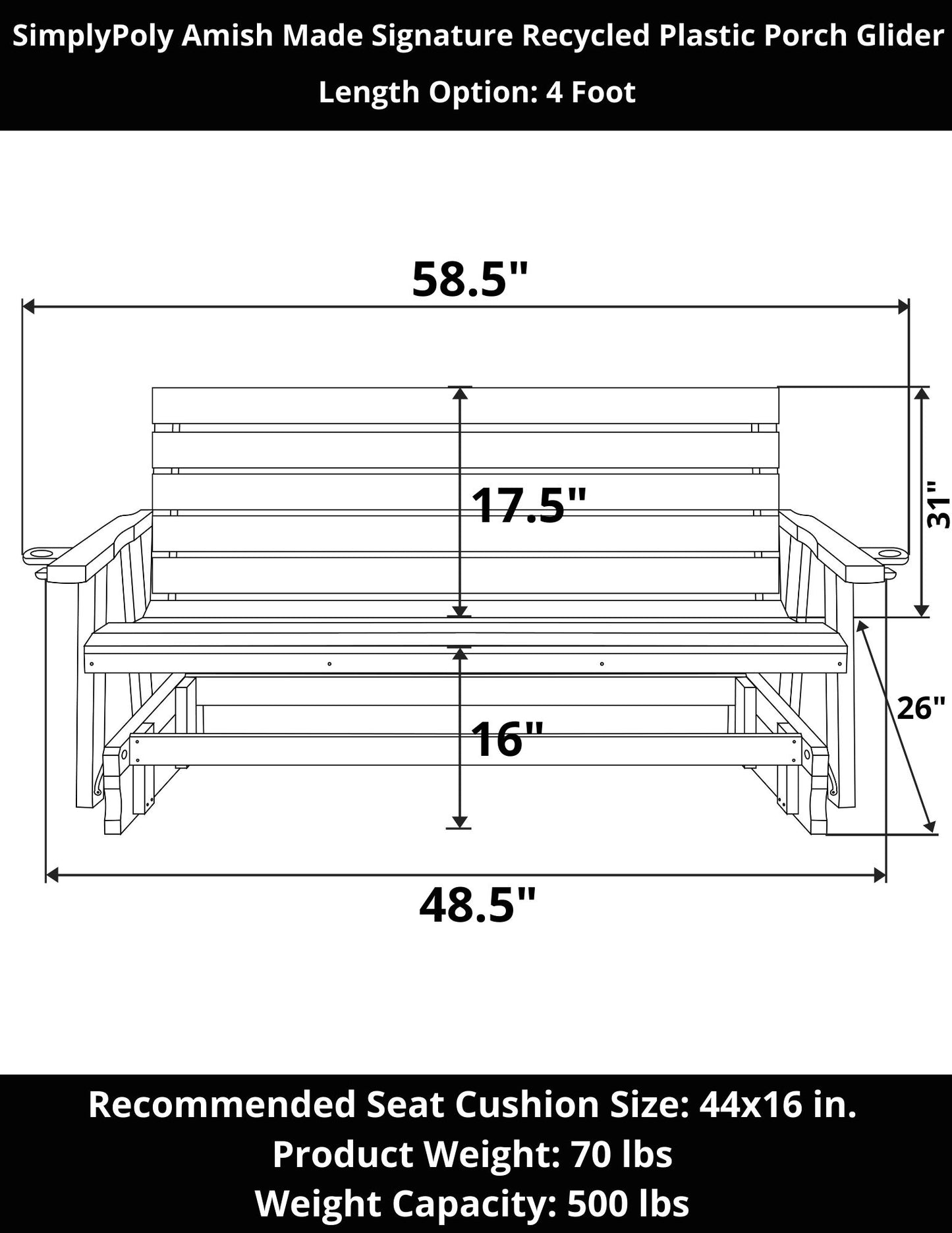 SimplyPoly Amish Made Signature Recycled Plastic Porch Glider