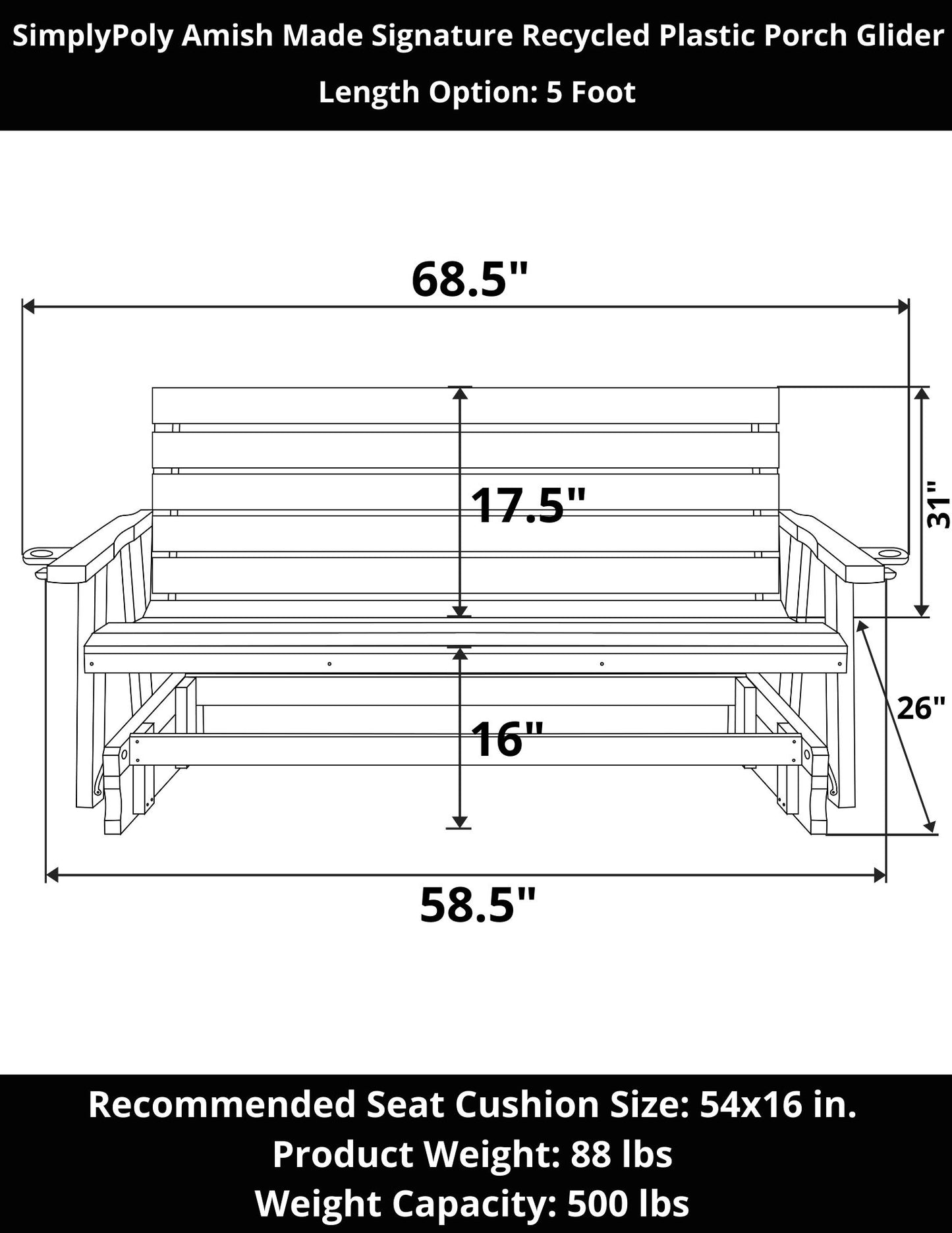 SimplyPoly Amish Made Signature Recycled Plastic Porch Glider