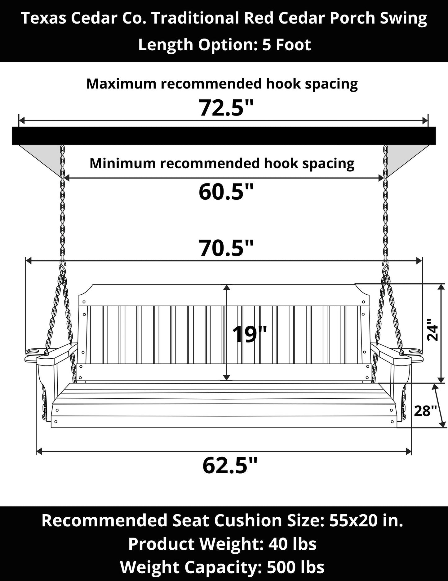 Texas Cedar Co. Traditional Red Cedar Porch Swing