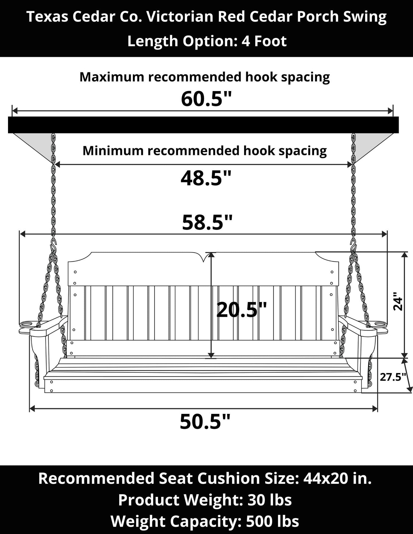 Texas Cedar Co. Victorian Red Cedar Porch Swing