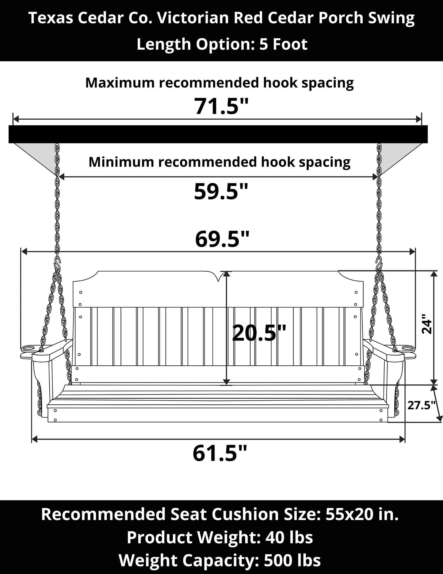 Texas Cedar Co. Victorian Red Cedar Porch Swing