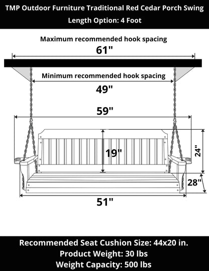 TMP Outdoor Furniture Traditional Red Cedar Porch Swing