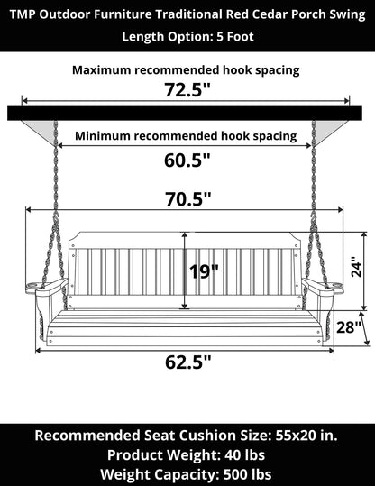 TMP Outdoor Furniture Traditional Red Cedar Porch Swing