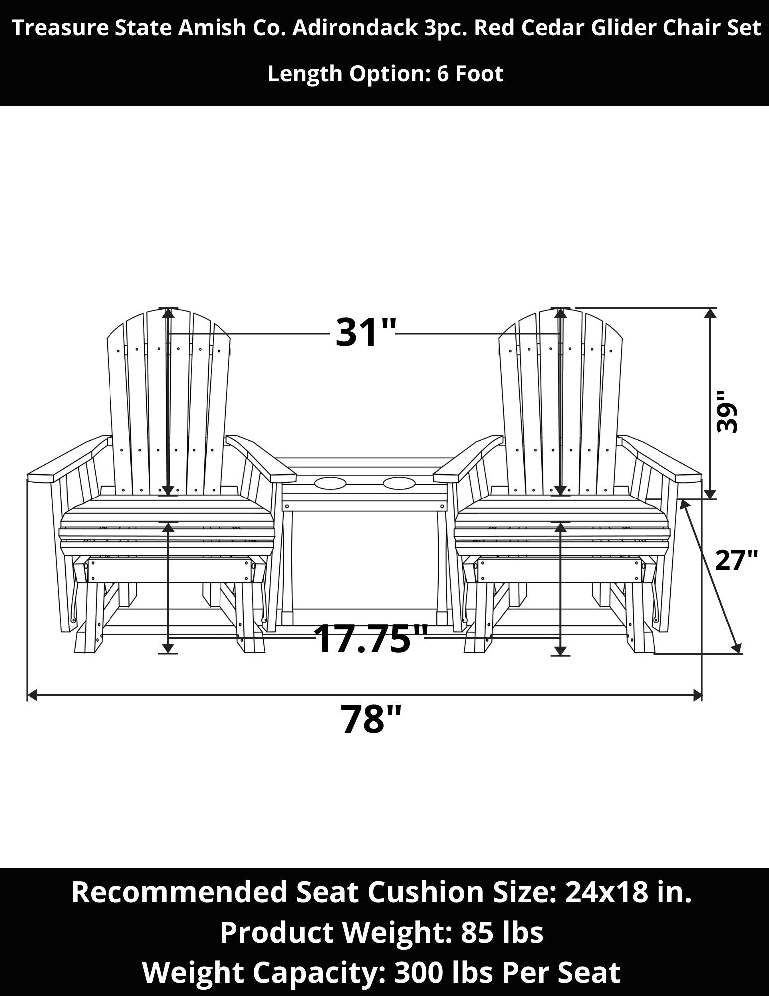 Treasure State Amish Co. Adirondack 3pc. Red Cedar Glider Chair Set