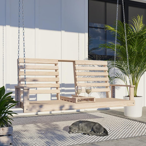 Beecham Swing Co. Drink Cupholder Console 5ft. Oak Porch Swing