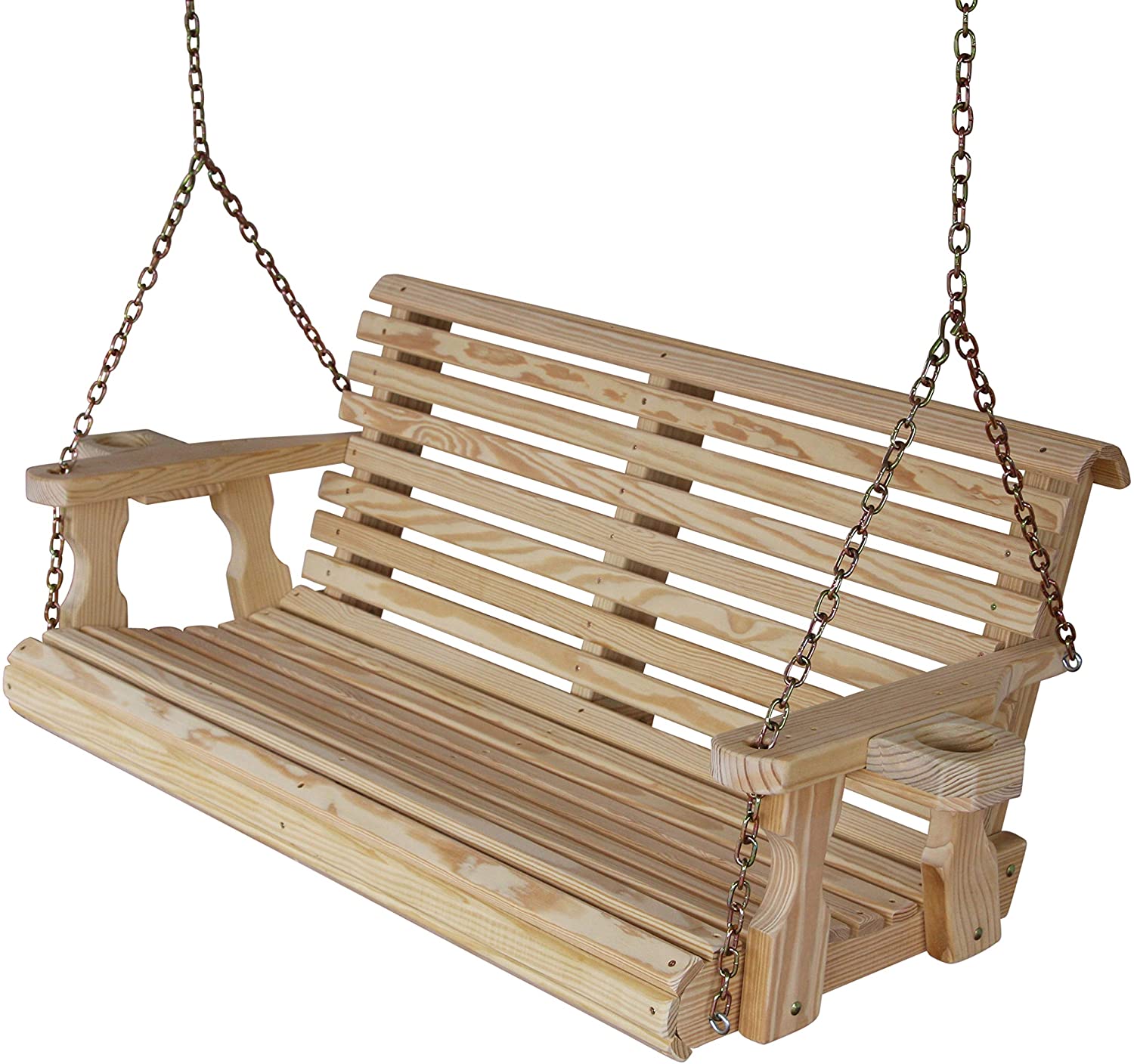 Wooden Roll Back Swing in Unfinished with Cup Holders