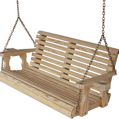 Wooden 5-Foot Roll Back Swing in Unfinished with Cup Holders