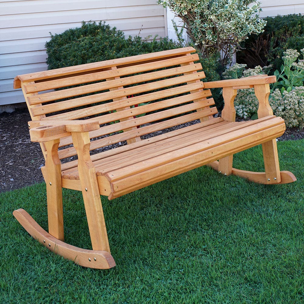 Amish Casual Roll Back Wooden Outdoor Double Rocker Bench