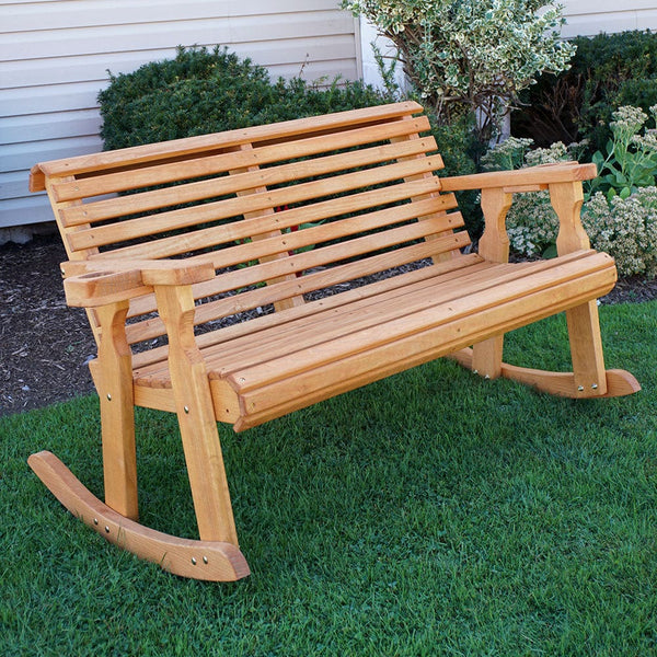 Covered Rocker Bench Amish Casual Roll Back Wooden Outdoor Double Rocker Bench