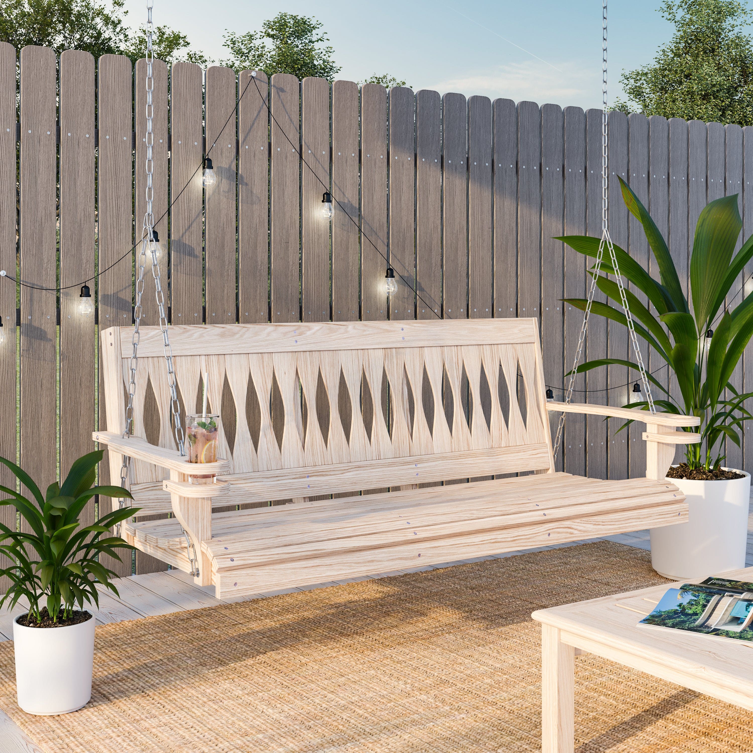 LA Swings Hourglass Diamond Backrest Porch Swing