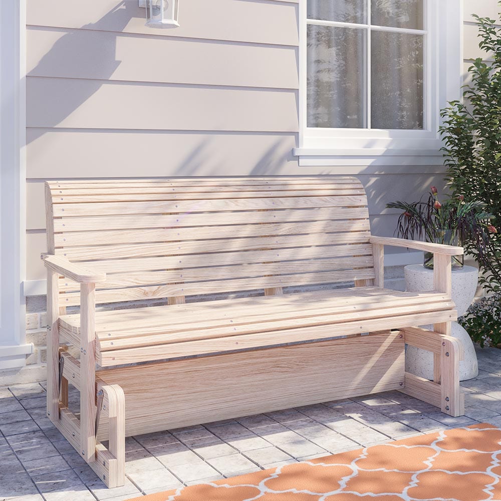 LA Swings Solid Cypress Wood Porch Glider